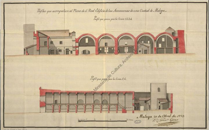 Sección de las atarazanas según proyecto de mercado en 1773